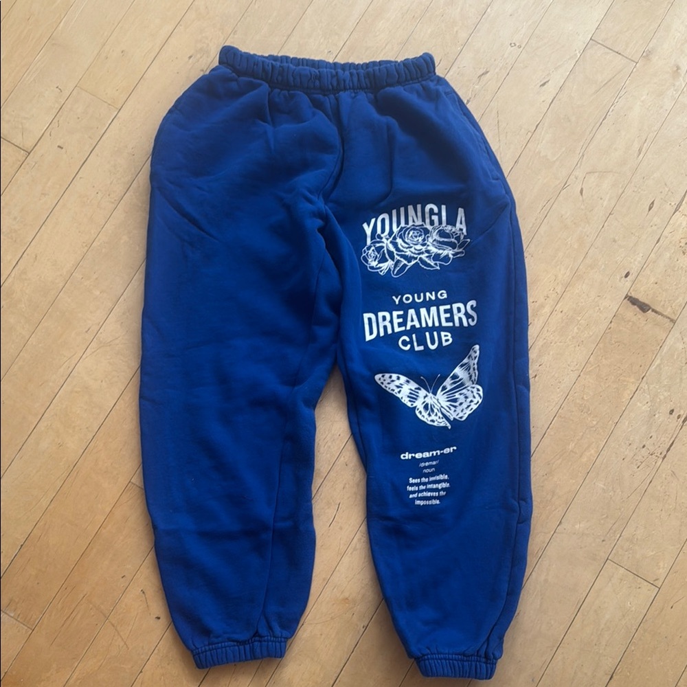 YoungLA Blue Track Pants with Graphic Design